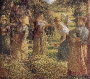 Camille Pissarro to collect the hay farmer painting